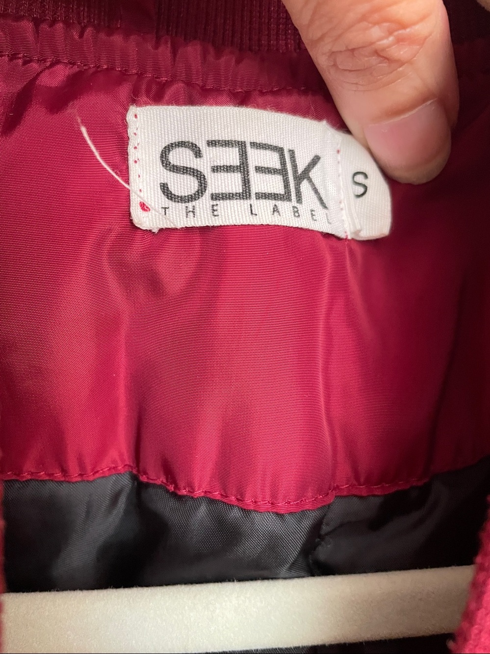 SEEK Wine-Red Ruched Bomber Jacket - Picture 8 of 10
